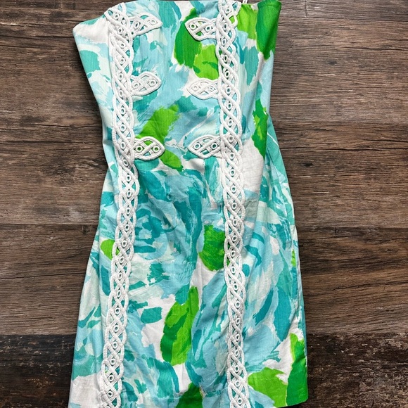 Lilly Pulitzer Dresses & Skirts - Lilly Pulitzer White Turquoise Green Lace Strapless Sundress